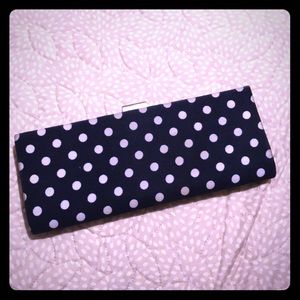 Vintage navy and cream polka-dot clutch